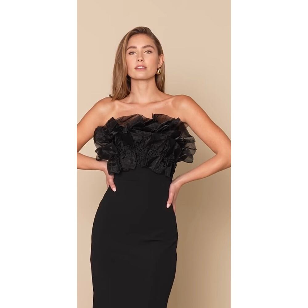 Lulus Women's Evening Excellence Black Ruffled Strapless Maxi Dress Sz XL #1